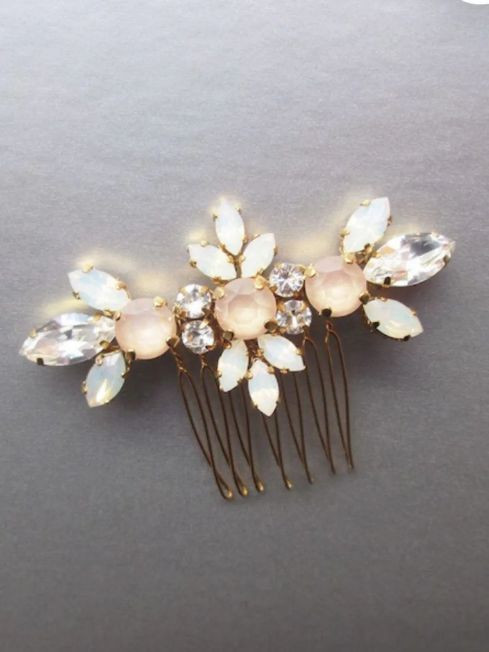 Gold Bridal Hair Comb and Earrings Set with Opal White Crystals